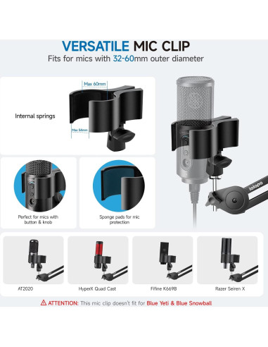 Brazo de Micrófono iQLQPQ Soporte de Suspensión 35cm Metal