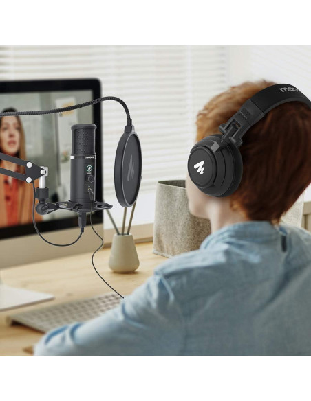 Micrófono USB MAONO PM422 con Auriculares MH601 para Podcast