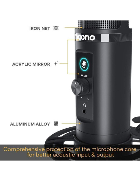 Micrófono USB MAONO PM422 con Auriculares MH601 para Podcast