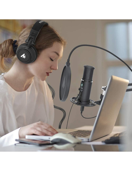 Micrófono USB MAONO PM422 con Auriculares MH601 para Podcast