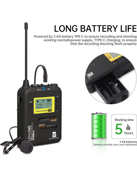 Micrófono Lavalier Inalámbrico LENSGO LWM-328C UHF 99 Canales