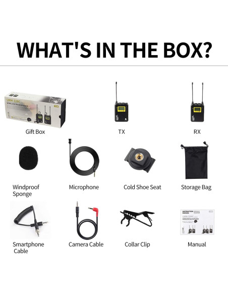 Micrófono Lavalier Inalámbrico LENSGO LWM-328C UHF 99 Canales