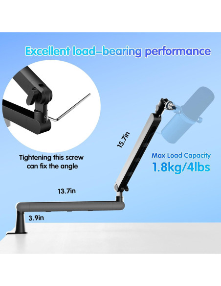 Brazo de Micrófono Ajustable HLS09 de Aluminio Negro