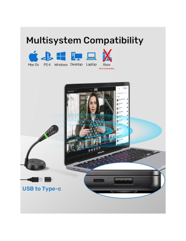 Micrófono USB Etour Mini Cardioide para PC y Mac - 1.8m