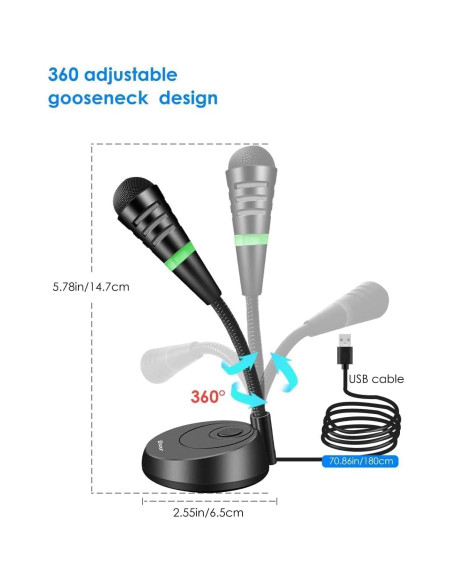 Micrófono USB Etour Mini Cardioide para PC y Mac - 1.8m Micrófono USB Etour Mini Cardioide para PC y Mac - 1.8m