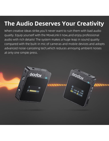 Micrófono Lavalier GODOX MoveLink II M1 Negro, 100m, 8h Batería