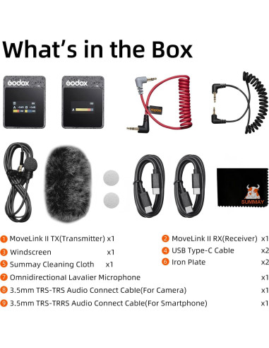 Micrófono Lavalier GODOX MoveLink II M1 Negro, 100m, 8h Batería