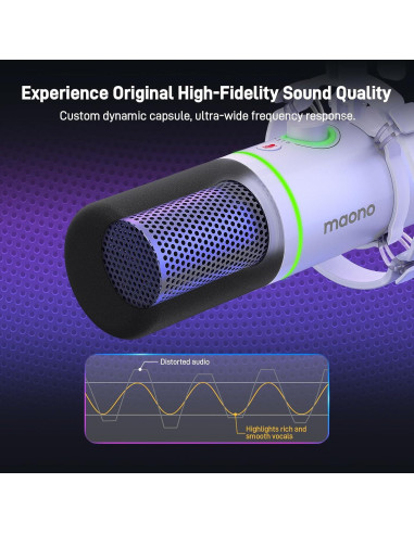 Micrófono Dinámico MAONO XLR/USB con Mezclador y Efectos RGB