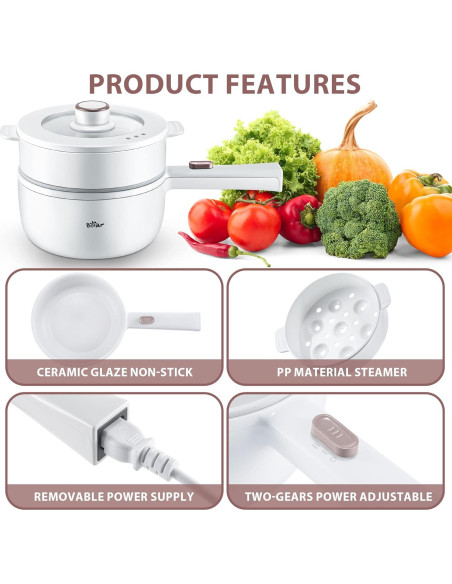 Olla Eléctrica Bear 1.6L con Vaporera y Control de Potencia