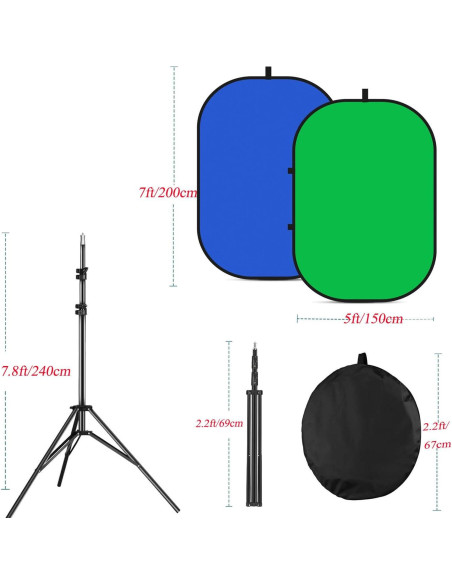 Fondo Chromakey 2 en 1 Verde y Azul YUOCU 150x200cm con Soporte