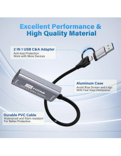 Tarjeta de Captura de Video 4K Veeloon HDMI a USB-C 1080P 60FPS 2