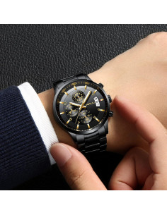 Reloj de acero inoxidable CRRJU CJ2214BK-G para hombres, cronógrafo, resistente al agua 2