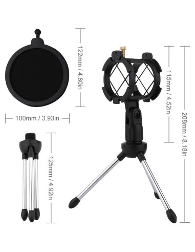 Soporte de Micrófono de Escritorio Dreokee Ajustable con Filtro Pop