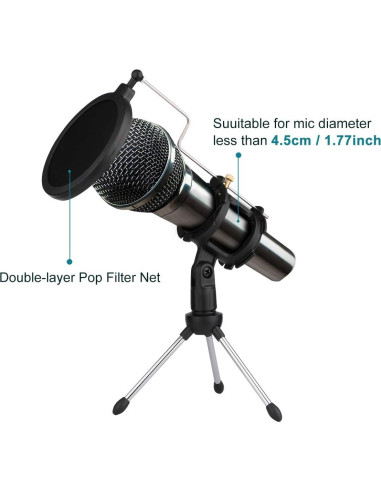 Soporte de Micrófono de Escritorio Dreokee Ajustable con Filtro Pop