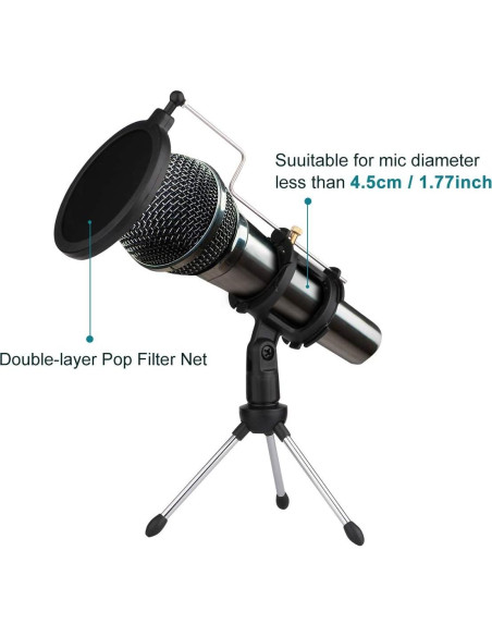 Soporte de Micrófono de Escritorio Dreokee Ajustable con Filtro Pop