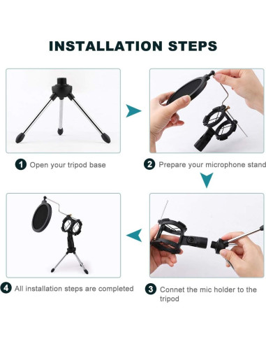 Soporte de Micrófono de Escritorio Dreokee Ajustable con Filtro Pop