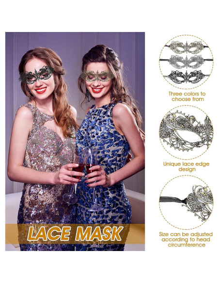 3 Piezas Máscaras de Disfraz de Encaje WLLHYF para Adultos