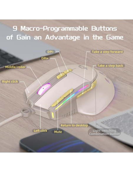 Ratón Gaming MAGIC-REFINER RGB 12800DPI Con Cable Ergonómico