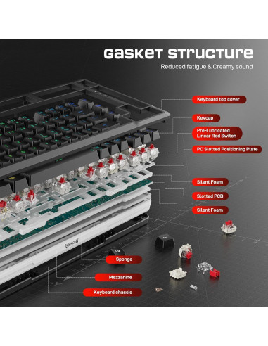 Teclado Mecánico Inalámbrico Redragon K713 RGB 75% 82 Teclas