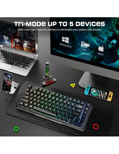 Teclado Mecánico Inalámbrico Redragon K713 RGB 75% 82 Teclas