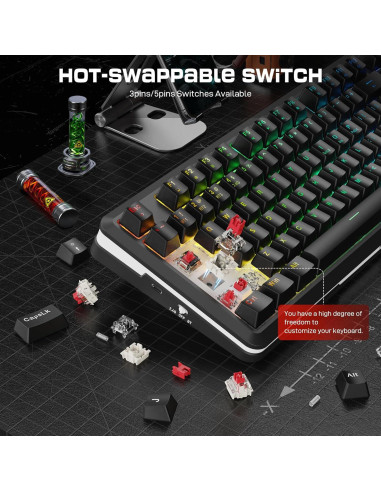 Teclado Mecánico Inalámbrico Redragon K713 RGB 75% 82 Teclas