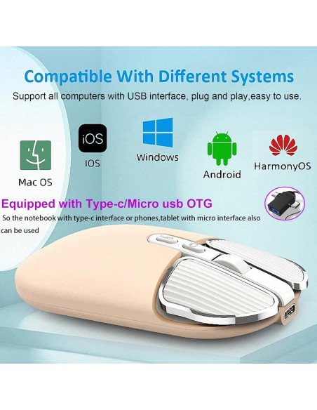 Ratón Inalámbrico Recargable Junsida Tutushu 2400DPI Color Crema