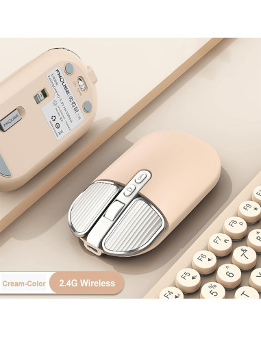 Ratón Inalámbrico Recargable Junsida Tutushu 2400DPI Color Crema