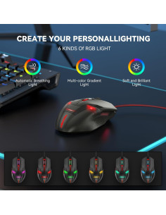 Ratón Gaming TECKNET USB 8000 DPI 6 Botones RGB Rojo 2