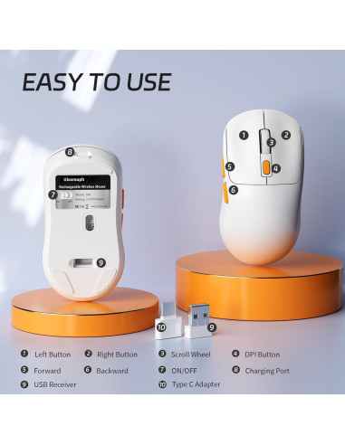 Ratón Inalámbrico Uiosmuph G01 Recargable USB C Ergonómico