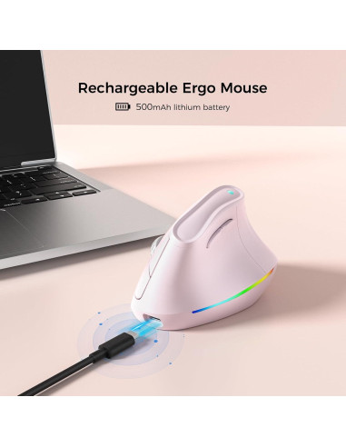 Ratón Inalámbrico Ergonómico Kysona EM9 Rosa Recargable