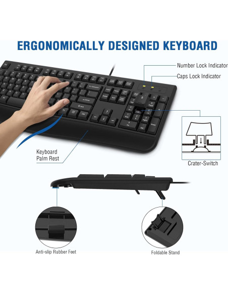 Combo Teclado Ergonómico con Reposamanos y Ratón EDJO Negro Combo Teclado Ergonómico con Reposamanos y Ratón EDJO Negro