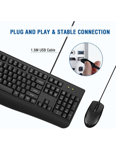 Combo Teclado Ergonómico con Reposamanos y Ratón EDJO Negro