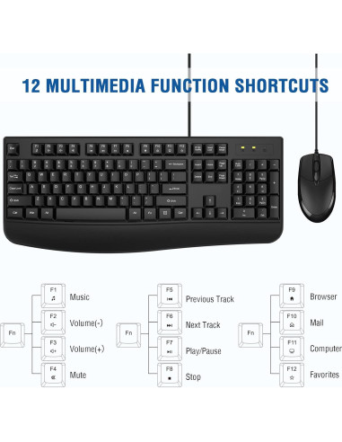 Combo Teclado Ergonómico con Reposamanos y Ratón EDJO Negro