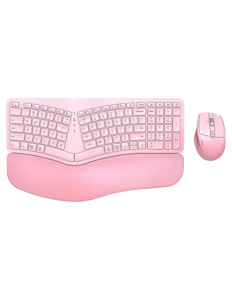 Combo Teclado y Ratón Inalámbrico Ergonómico EDJO Rosa Combo Teclado y Ratón Inalámbrico Ergonómico EDJO Rosa