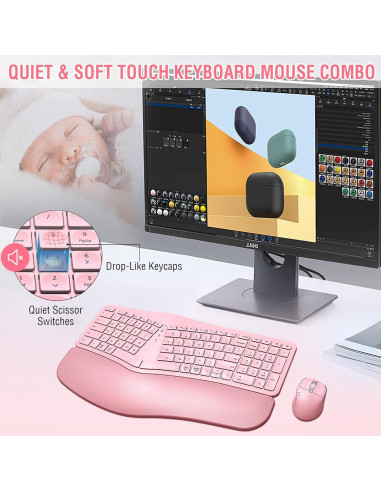 Combo Teclado y Ratón Inalámbrico Ergonómico EDJO Rosa