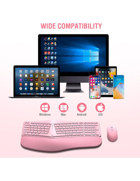 Combo Teclado y Ratón Inalámbrico Ergonómico EDJO Rosa Combo Teclado y Ratón Inalámbrico Ergonómico EDJO Rosa
