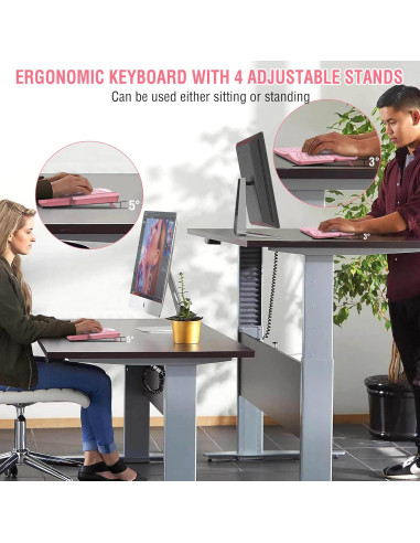 Combo Teclado y Ratón Inalámbrico Ergonómico EDJO Rosa