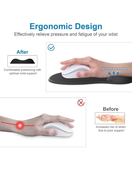 Alfombrilla de Ratón Ergonómica G JGOO con Reposamuñecas Negra