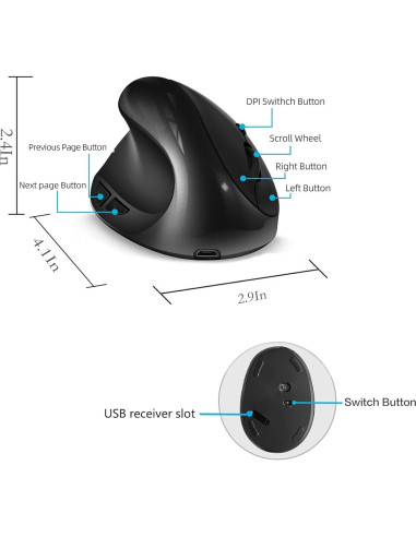 Ratón Vertical Inalámbrico Ergonomico BeWishes para Zurdos 3 DPI