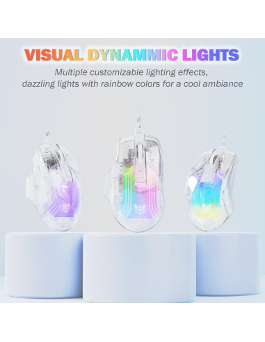 Ratón Gaming ONITOON CW923 con Iluminación RGB y Carcasa Transparente