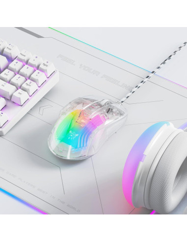 Ratón Gaming ONITOON CW923 con Iluminación RGB y Carcasa Transparente
