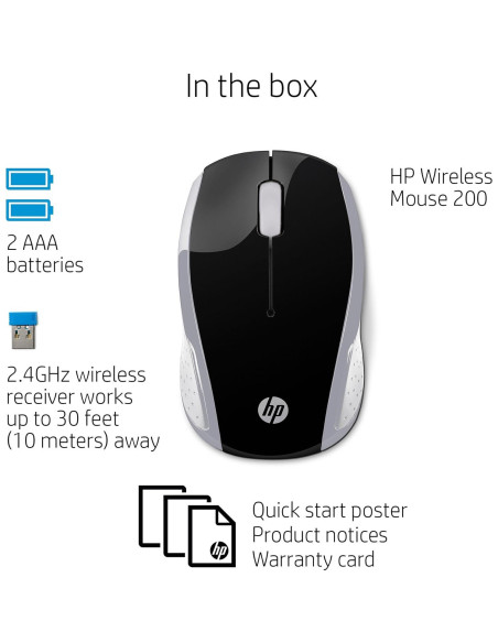 Mouse Inalámbrico HP 200 Negro Plata 1000 dpi Mouse Inalámbrico HP 200 Negro Plata 1000 dpi