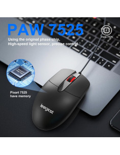 Ratón Óptico Ergonómico con Cable Leegicst M102 USB Negro 2