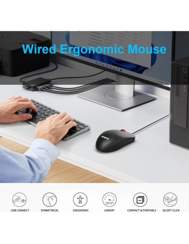 Ratón Óptico Ergonómico con Cable Leegicst M102 USB Negro