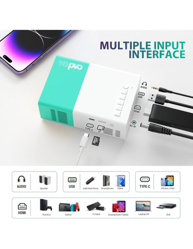 Proyector Mini Wepvo YG300Plus 1080P Portátil Verde Menta