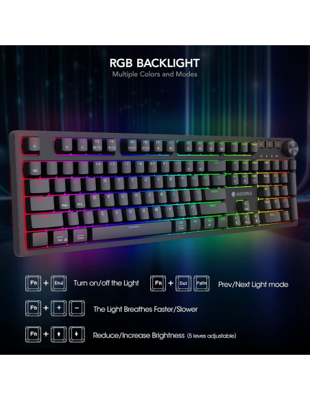 Teclado Mecánico Gaming KOORUI MK104 con Interruptor Marrón RGB