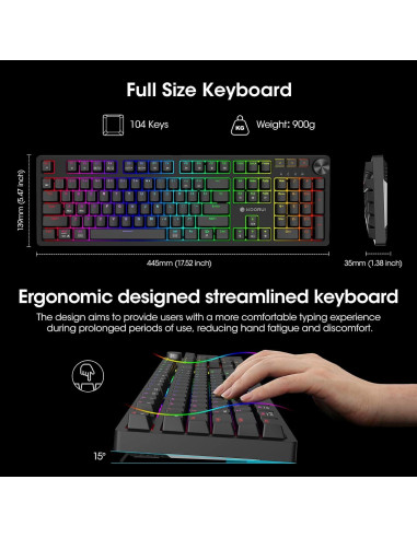 Teclado Mecánico Gaming KOORUI MK104 con Interruptor Marrón RGB