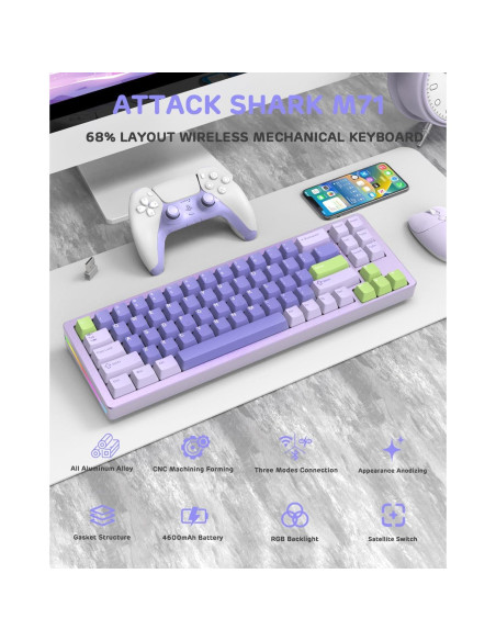 Teclado Mecánico Inalámbrico ATTACK SHARK M71 TKL RGB 4600mAh Teclado Mecánico Inalámbrico ATTACK SHARK M71 TKL RGB 4600mAh