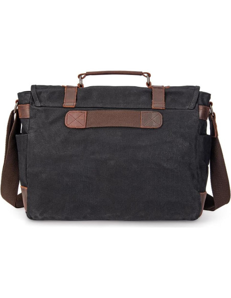 Maletín Vintage de Cuero y Lona 15.6" Negro - Bandolera