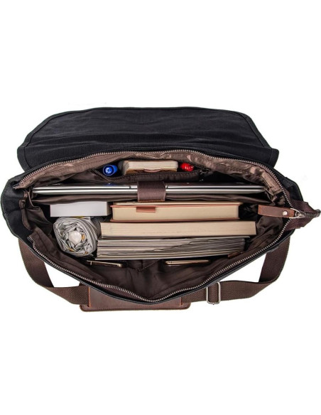 Maletín Vintage de Cuero y Lona 15.6" Negro - Bandolera